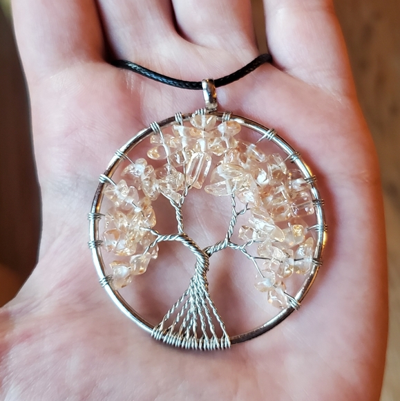 NWOT Topaz Citrine Silver Tree of Life Necklace - Picture 6 of 6